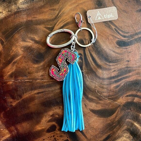 FLORAL MEADOWS 'S' INITIAL TASSEL KEYCHAIN - Picture 1 of 3